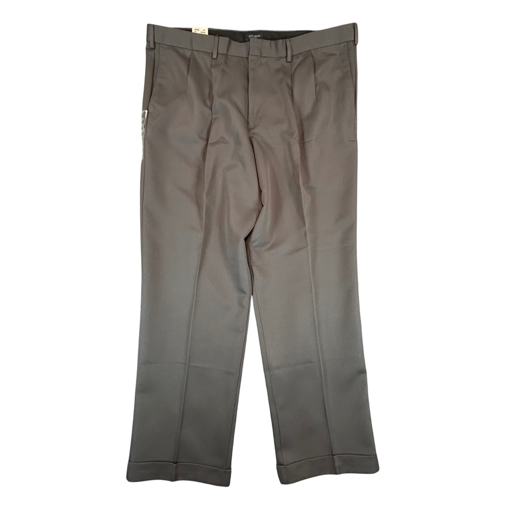 New Dockers Men Relaxed Fit Textured Microfiber Pleated Dress Pants Gray W42 L32